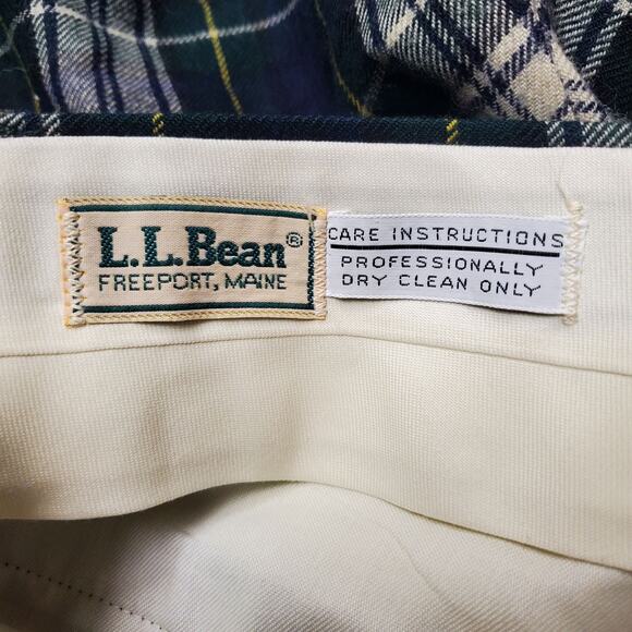 L.L. Bean Vintage Flared Plaid Pants Green Wool - Womens Size 12 - Picture 2 of 6